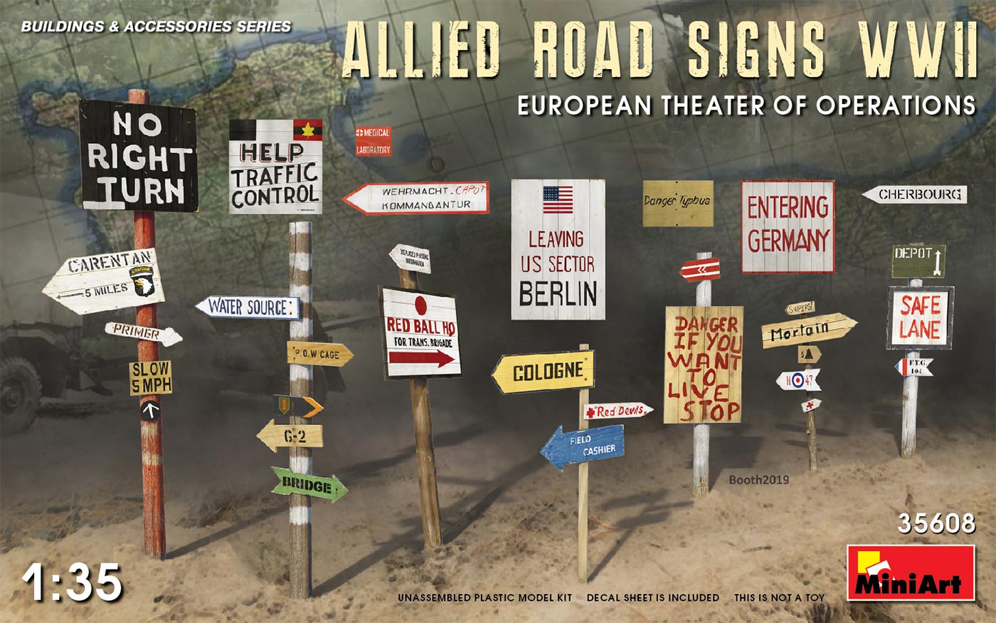 Mini Art 35608 ALLIED ROAD SIGNS WWII. EUROPEAN THEATRE OF OPERATIONS