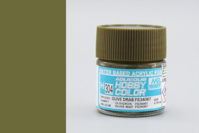 Mr. Hobby Aqueous Hobby Color H-304 Olive Drab FS34087, Semi-Gloss 10ml