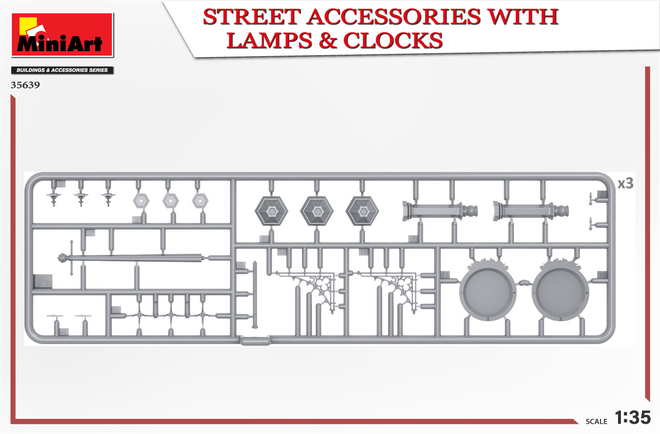 Mini Art 35639 STREET ACCESSORIES WITH LAMPS & CLOCKS