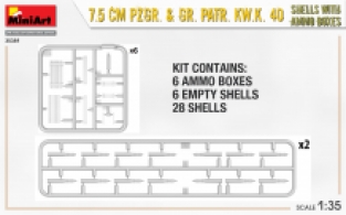 Mini Art 35381 7.5 CM PZGR. & GR. PATR. KW.K. 40 SHELLS WITH AMMO BOXES