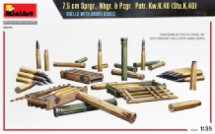 Mini Art 35375 7.5cm Sprgr. Nbgr. & Pzgr. Patr. Kw.K.40 (Stu.K.40) Shells with Ammo Boxes