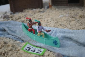 Timpo Toys G.343 Canoe with 2 Indians 2nd version 'turquoise with blue emblem'  