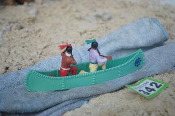 Timpo Toys G.343 Canoe with 2 Indians 2nd version 'turquoise with blue emblem'  