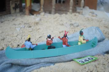 Timpo Toys G.340 Canoe with 4 Indians 2nd version 'turquoise with green emblem'
