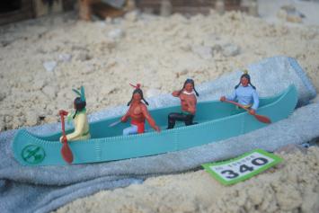 Timpo Toys G.340 Canoe with 4 Indians 2nd version 'turquoise with green emblem'