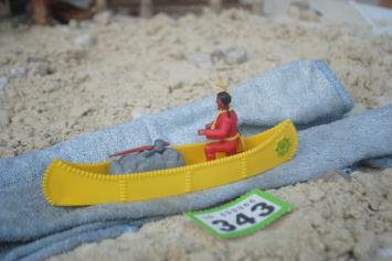 Timpo Toys G.344 Canoe with Indian + cargo 'Yellow with Green Emblem'- rare colour