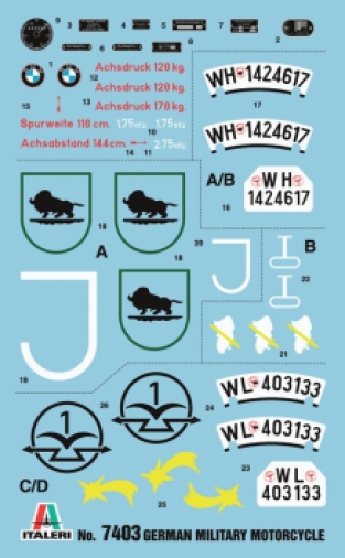 Italeri 7403 GERMAN MILITARY MOTORCYCLE with SIDECAR 1:9