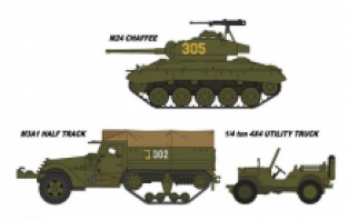 Hasegawa 30056 M24 Chaffee & M3A1 Half Track & 1/4 ton 4X4 Utlity Truck 'J.G.S.D.F./N.P.R.'