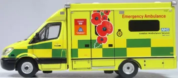 Oxford 76MA007 Mercedes Ambulance London Ambulance Service 'Remembrance Day'