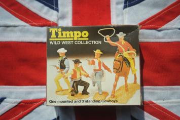 Timpo Toys 702 One mounted and 3 standing Cowboys 'Wild west Collection'