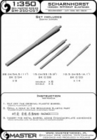 Master SM-350-057 Scharnhorst armament - for turrets without blastbags - 28cm, 15cm, 10,5cm barrels