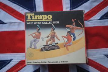 Timpo Toys 754 Small Floating Indian Canoe plus 3 Indians 'Wild West Collection'