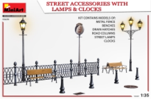 Mini Art 35639 STREET ACCESSORIES WITH LAMPS & CLOCKS